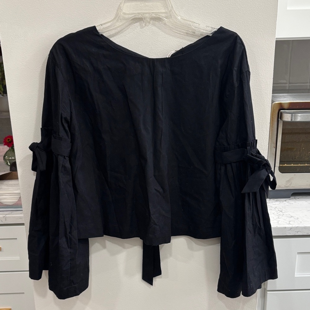Free People Black Blouse with Tie Sleeves